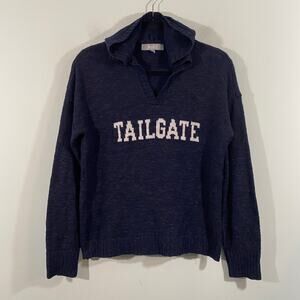 Marled Women Navy "Tailgate" Hooded Pullover Knit Sweater Size S